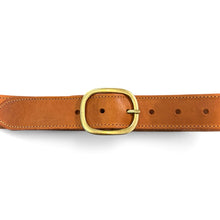 Load image into Gallery viewer, Ceinture en Cuir Cognac Boucle Finition Vieil Or
