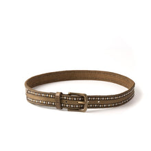 Load image into Gallery viewer, Ceinture en Cuir Kaki Clous Vieil Or et Argent
