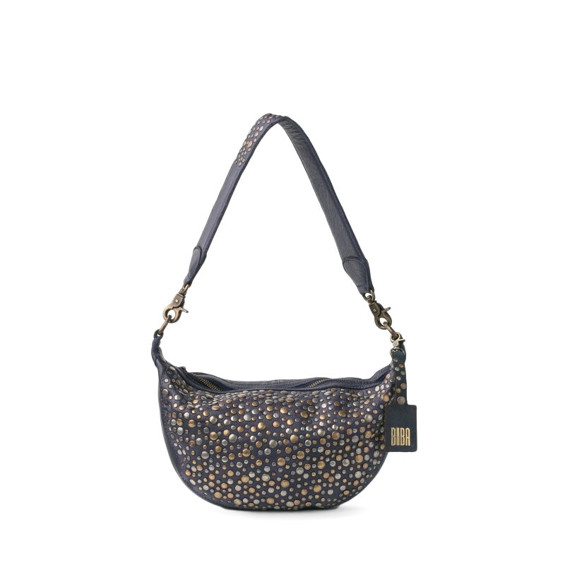Sac Banane en Cuir Noir et Clous Ronds Bicolores
