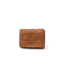 Load image into Gallery viewer, Petit Porte-Cartes Porte-Monnaie en Cuir Camel Effet Croco
