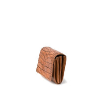 Load image into Gallery viewer, Petit Porte-Cartes Porte-Monnaie en Cuir Camel Effet Croco
