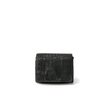 Load image into Gallery viewer, Petit Porte Cartes Porte-Monnaie en Cuir Noir Effet Croco
