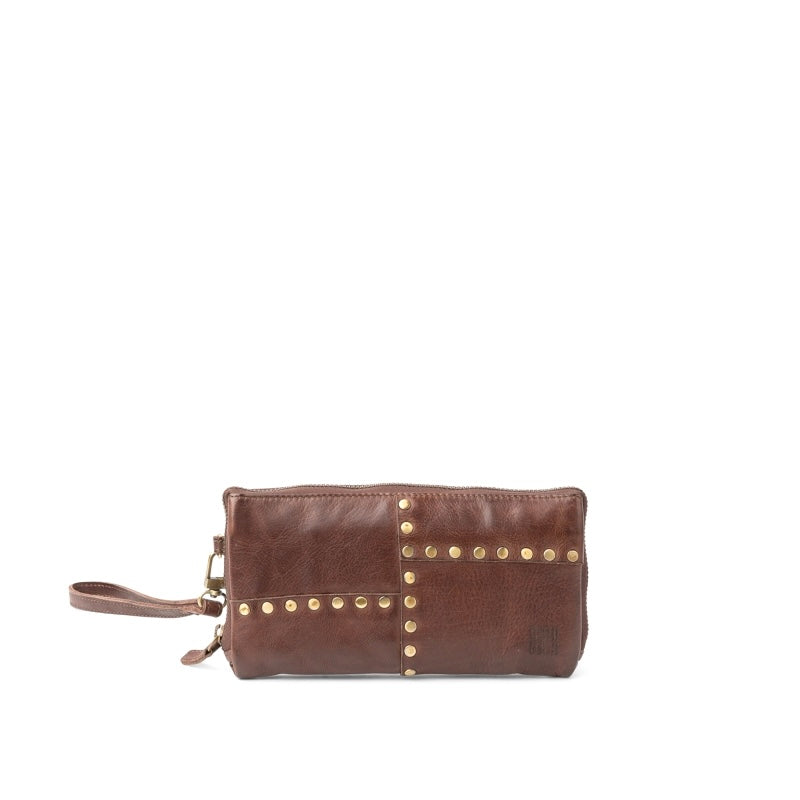 Portefeuille Moyen Modèle en Cuir Camel et Rivets Vieil Or