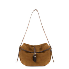 Load image into Gallery viewer, Sac Musette Demi Lune MARGOT en Daim Marron Noisette
