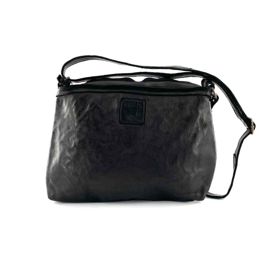 Sac Bandouli re Zipp en Cuir Noir Lisse