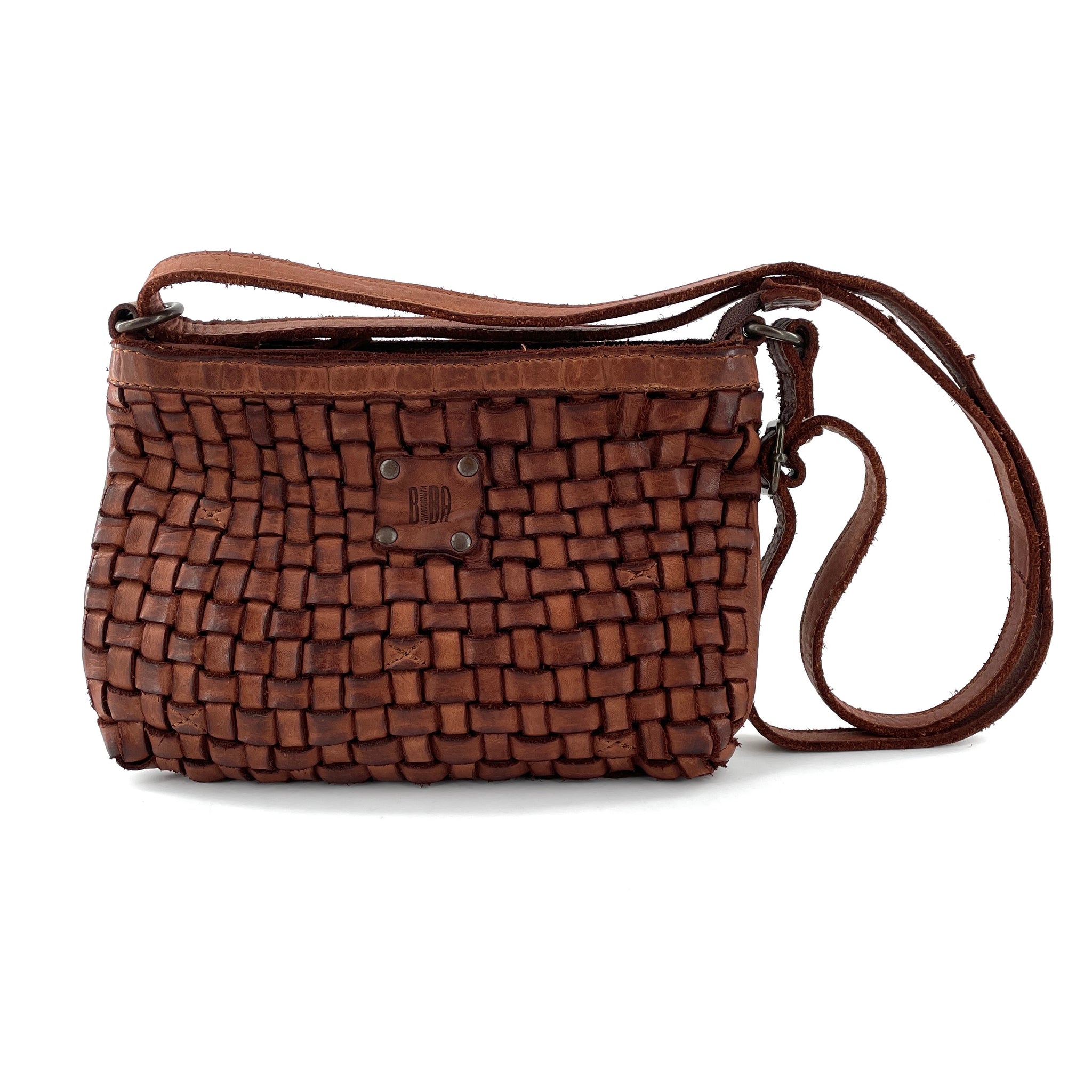 Mini Sac Tresse en Cuir Camel Porte Travers