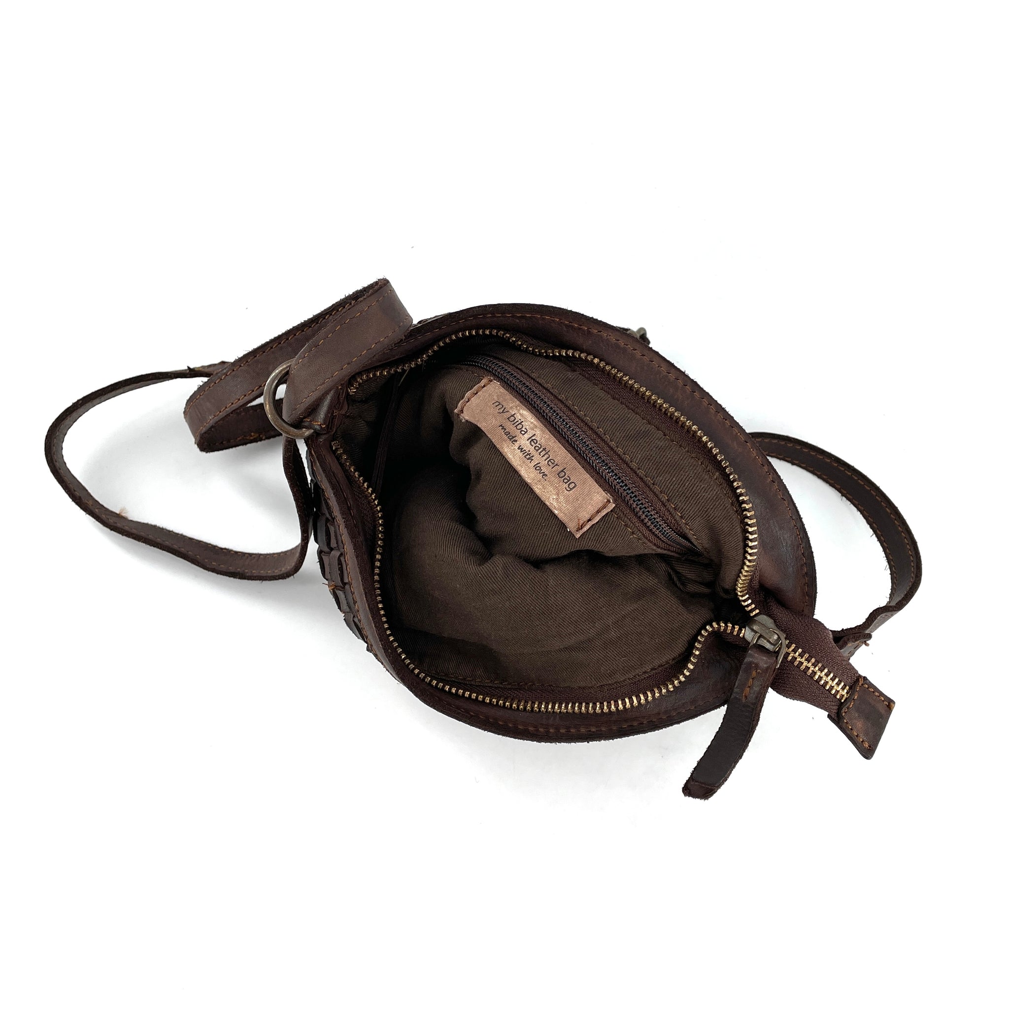 Pochette FOGLIARINI En Cuir Tressé Noir Et Marron - Style Rétro Bandoulière