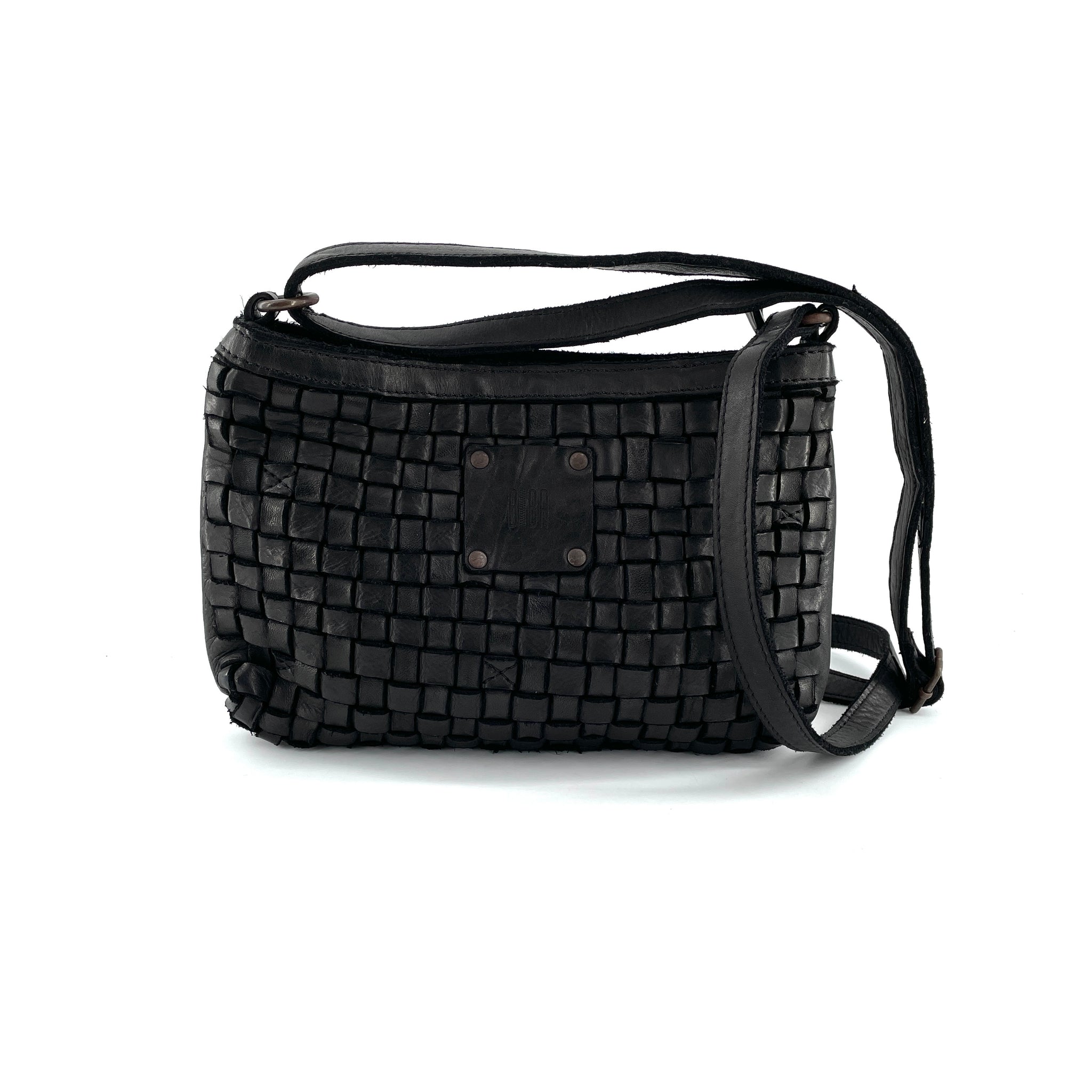 Mini Sac Tresse en Cuir Noir Porte Travers