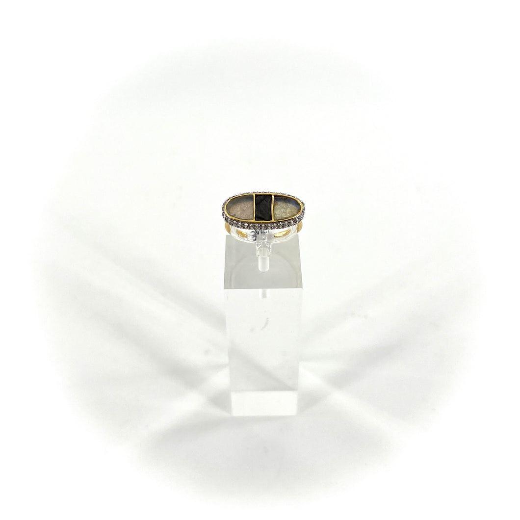 Bague IZY en Labradorite et Onyx Texturé