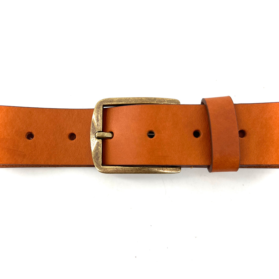 Ceinture en Cuir Camel Boucle Rectangulaire Vieil Or