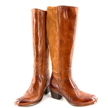 Charger l'image dans la galerie, Botte Talon Trotteur en Cuir et Cuir Stretch Camel Veiné
