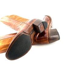 Charger l'image dans la galerie, Botte Talon Trotteur en Cuir et Cuir Stretch Camel Veiné
