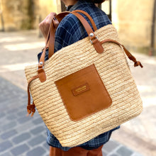 Charger l&#39;image dans la galerie, Sac AGDE en Raphia Naturel et Cuir Camel
