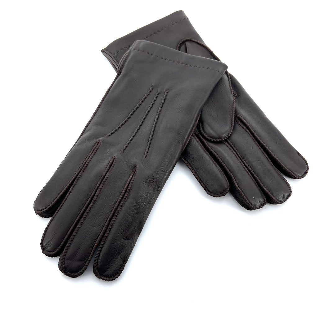 Gants en Cuir Marron Foncé Doublés Laine