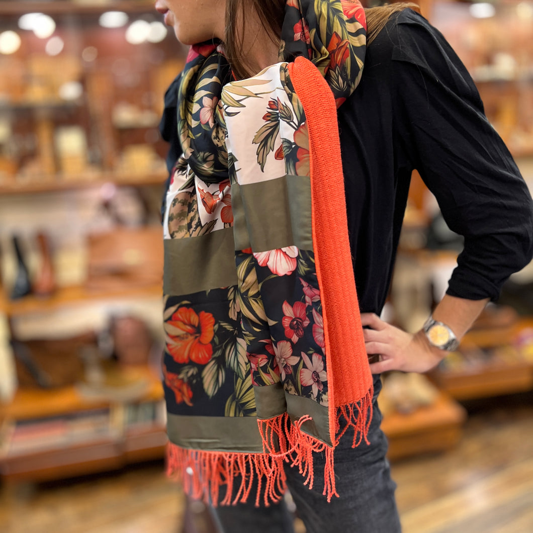 Étole Alpaga Orange Doublée Foulard Kaki