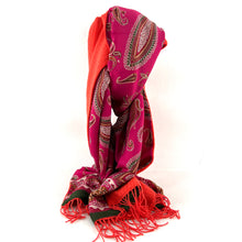 Charger l&#39;image dans la galerie, Étole Alpaga Orange Doublée Foulard Fuschia
