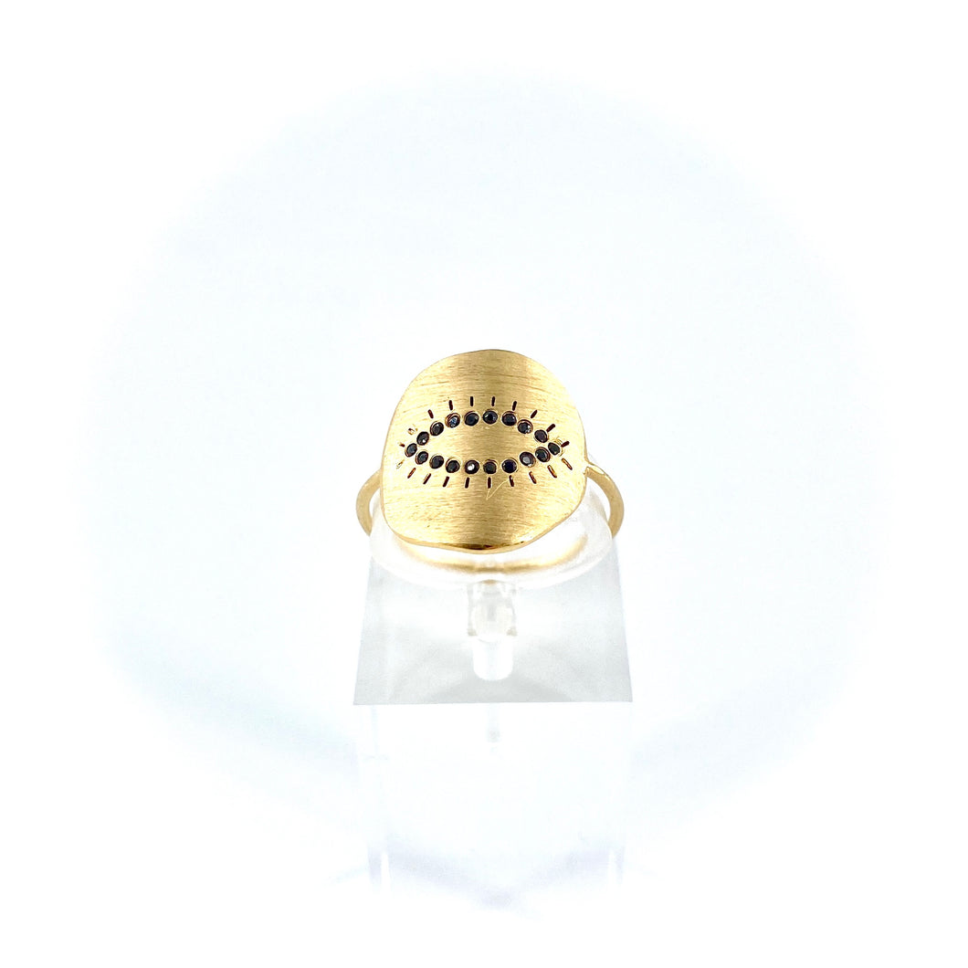 Bague Médaille HAPPY Sertie de Zircons Noirs