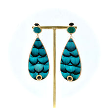 Load image into Gallery viewer, Boucles d&#39;Oreilles FUJITA Goutte Plumes Turquoise
